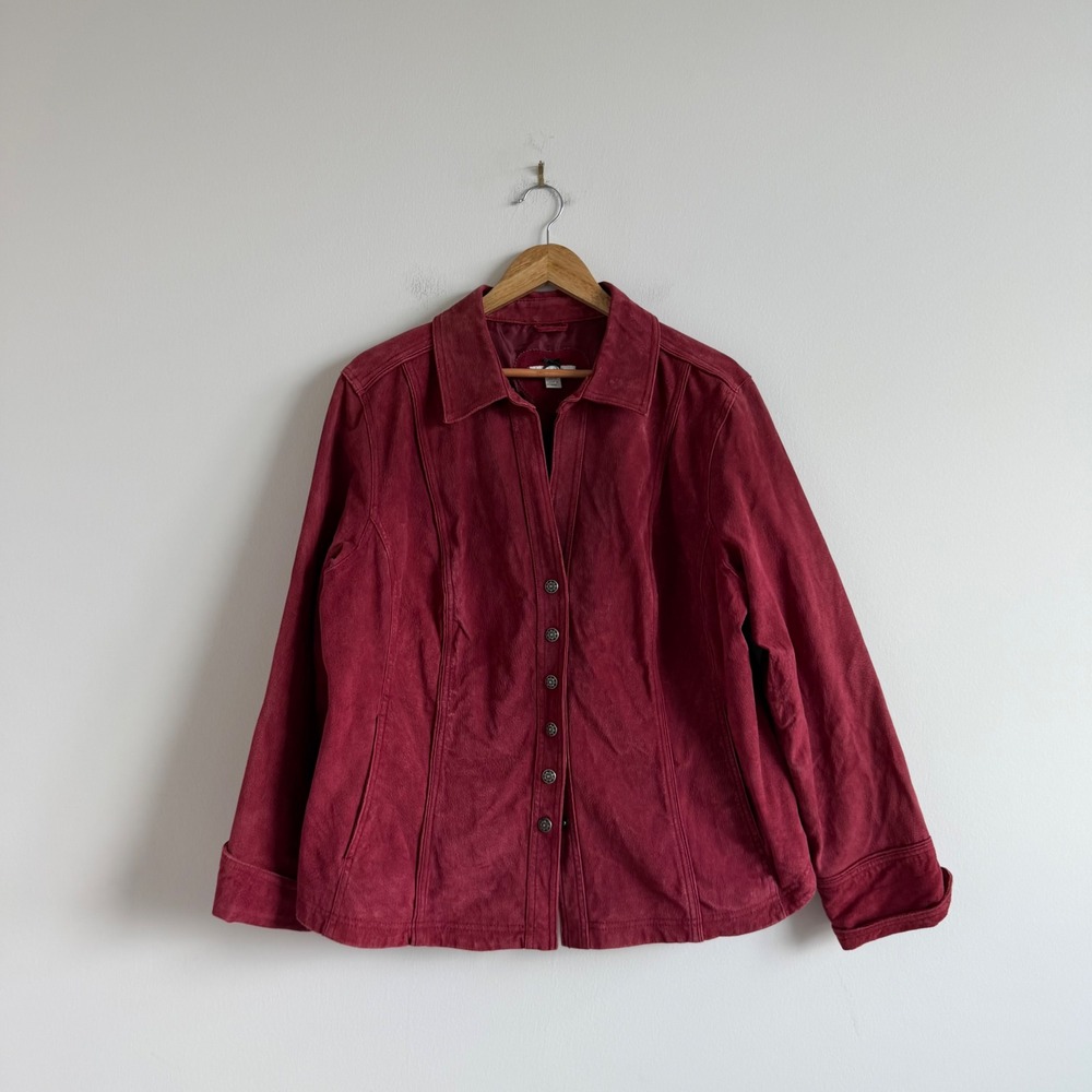 Vintage Maroon Suede Silver Snap Front Suede Jacket - Picture 2 of 14